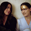 monanotlisa: Daisy Johnson and Jemma Simmons on the space station, sitting against a white wall, smiling at each other (daisy/jemma - aos)