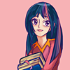 learns: Holding books in her arms (Time to read)