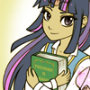 learns: Clutching a book and smiling slightly (This is the book I was looking for)
