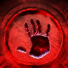 applewatcher: A black handprint on a red background, surrounded by a red halo (hand)