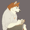 rebelsheart: an anthro wolf/husk writing in a book (writing)