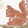 ironed_orchid: drawing of a red squirrel sitting on an oak branch eating an acorn (squirrel)