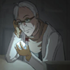 keltena: Randolph sits at a desk, looking at the piece of glowing rock in his hand. ([ls] geology!)