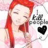 keltena: Dahlia smiles angelically, next to the words "I kill people ♥" in pretty cursive. ([aa] and long walks on the beach)