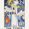 grrltastic: An illustration of a white tower being struck by lightning. There are flames and people jumping from the structure. (the tower)