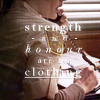 tree: vic on the phone; text: strength and honour are her clothing ([longmire] strength and honour)