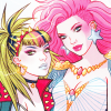 scaramouche: Pizzazz and Jem standing together, from the IDW Jem and the Holograms comics. (jem & pizzazz)