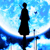 anaraine: The silhouette of Kuchiki Rukia in front of a bright moon. ([bleach] silhouette)