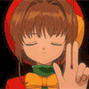 anaraine: An animated gif of Kinomoto Sakura, shifting her fingers to display two Clow Cards: Watery and Windy. ([ccs] clow cards)
