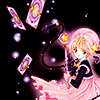 anaraine: Kinomoto Sakura in a pink outfit against a black background, her staff in her hands as sakura cards flutter above her. ([ccs] sakura cards)