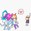 miami_tea: (Fanart) Eusine is hugging a slightly disgruntled Suicune while Morty is just looking at the scene from the background ([Pkmn] - Eusine and Suicune (+Morty) - ♥)