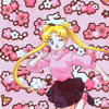 venusundae: usagi dancing before a pink patterned background (０１０ (my heart's burst))