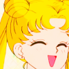venusundae: a close up of usagi with a big smile (１６１ (buttery happy popcorn hopes))