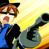 brightblueink: Ichiro from Nerima Daikon Brothers pointing a machine gun off-screen. (This is a stick-up!)