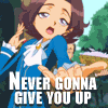 brightblueink: Gif of Femio from Princess Tutu being dramatic accompanied by the lyrics of "Never Gonna Give You Up" (Never gonna give you up)
