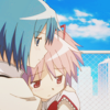 brightblueink: Sayaka and Madoka holding each other and looking sad. (Fandom: Puella Magi Madoka Magica) (Comfort)