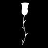 briarglades: white silhouette of a stylized rose against a solid black background (black and white, rose)