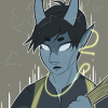 astriferal: Drawing of a blue-skinned tiefling holding a shepherd's crook, with constellations on their skin. (Default)