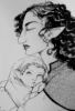 october_rosehip: ink drawing of a curly-haired elf with a baby (Default)