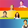 under_the_silk_tree: rainbow background with characters from the librarians in the foreground (The Librarians)