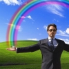 elendraug: Tony Stark with a rainbow on that Windows XP wallpaper hill, "Bliss." (Marvel - Tony Stark)