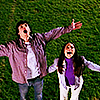 noxelementalist: shot of young Clark Kent and Lana Lang from Smallville Season 1 dressed in blues, white and purple; screaming into the night sky on a football field (Lana Lang)