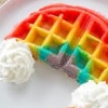 wafflelate: A waffle shaped and colored like a rainbow (gay)
