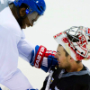 7iris: Carey Price kneeling in front of PK Subban in practice gear (kneeling)