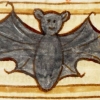 roundtop: illustration of a bat from a medieval manuscript with a smiley face (bat)