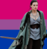 morgana_bi_dragon: Morgana Pendragon from BBC Merlin with a sword on a bisexual flag background (Default)