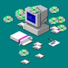 extreme_pc_user: a windows 98 illustration picturing a PC, Cd's and floppy discs (pc_icon)