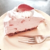 starry_bibliophile: A pink piece of cake on a yellow plate. (cake)