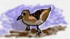 phantom_woman: A slightly mishappen bird on a dirt patch and a blue sky (Bird)