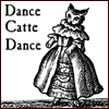 ayelle: "Married to the Sea" black and white image of medieval cat in a dress that says "Dance Catte Dance" (dance catte)