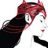 saphylphyl: Illustration of a youg black-haired woman with a red crown (Scarlet Witch)