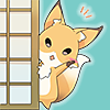 dragonofeternal: A fox peeking around a paper screen and waving (foxy→ hello)