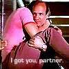 dorinda: From The Invisible Man: Bobby Hobbes carries Darien Fawkes, with the text "I got you, partner". (iman_bobby-carries-darien)