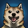 aim_of_destiny: A painted Shiba Inu's face, mouth open in a happy grin. (happy)