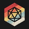 darchildre: the outline of a 20-sided die over a faded rainbow on a black background (d&d time!)