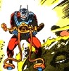 darchildre: orion of the new gods in space in front of a starburst (red orion)