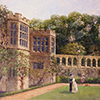 anghraine: a painting of a couple walking on the lawn of haddon hall in derbyshire (pemberley (haddon))
