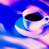 tai: Coffee in a cup with a blue-purple hue suffusing the icon. Peace, coolness and relaxed comfort. (coffee)