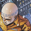 exceptfebruary: calendar man on a snowy cityscape background, with a blank look (February 29th)