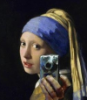 uselesstinrelic: A modified version of "Girl with a Pearl Earring" wherein the girl appears to be taking a bathroom selfie (Default)