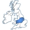 the_midlands: A map of the UK, with te Midlands highlighted in a rich blue (The Midlands)