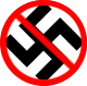 thnidu: black Nazi swastika with red "FORBIDDEN" overlay, circle with diagonal strikeout (NO NAZISM)