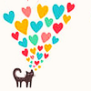 auroracloud: a cat and lots of colourful hearts above it, illustration (cat hearts)