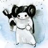 thedarlingone: chibi watercolor of Princess Leia with a blaster looking fierce (smol fierce leia)
