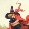 cindycymosa: vintage illustration of a witch hugging a black cat (witch hugging cat)