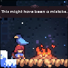 flamebyrd: A screenshot of Madeline from the game Celeste. The text reads "This may have been a mistake." (mistake)